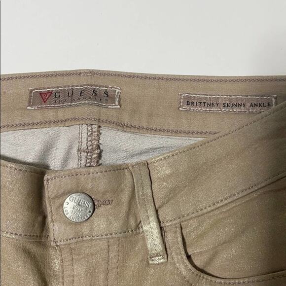 GUESS Womens 26 Brittney Skinny Ankle Gold Shimmer - Picture 2 of 5